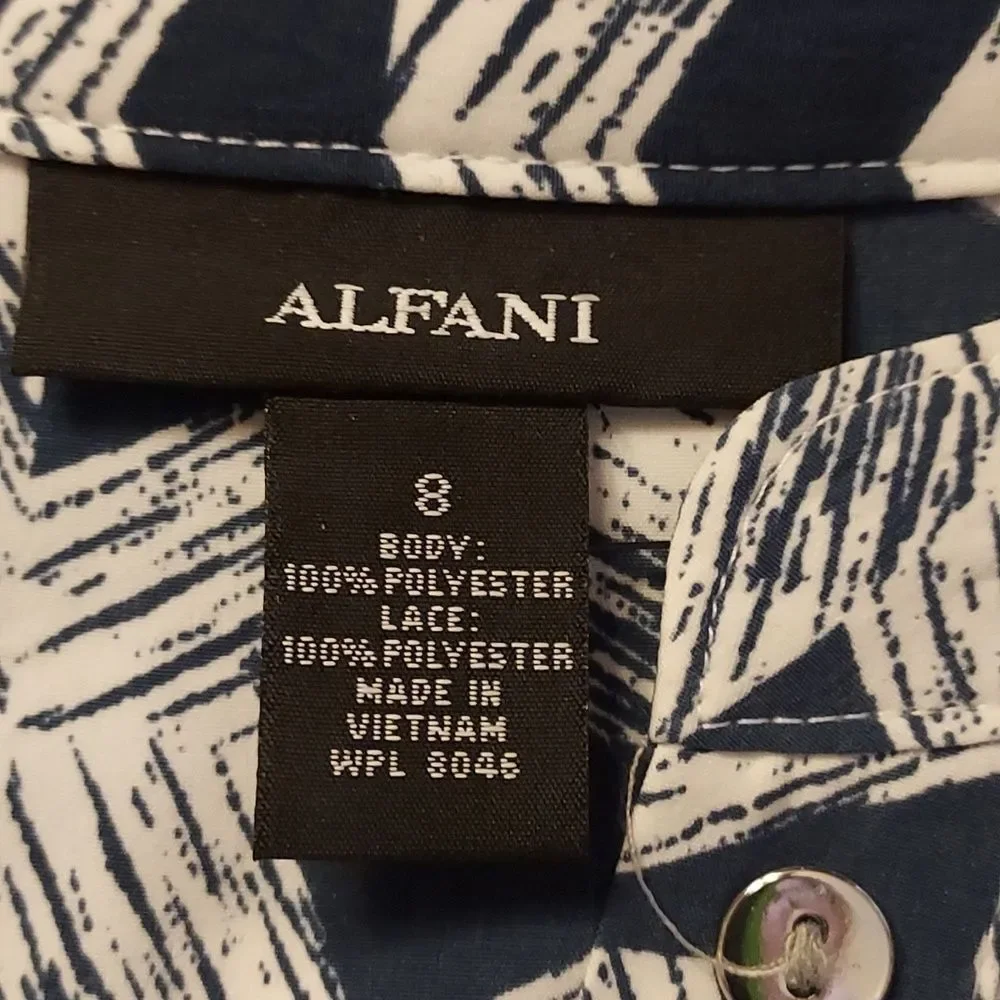 Alfani Blue and White Geometric Pattern A-Line Shift Dress Size 8